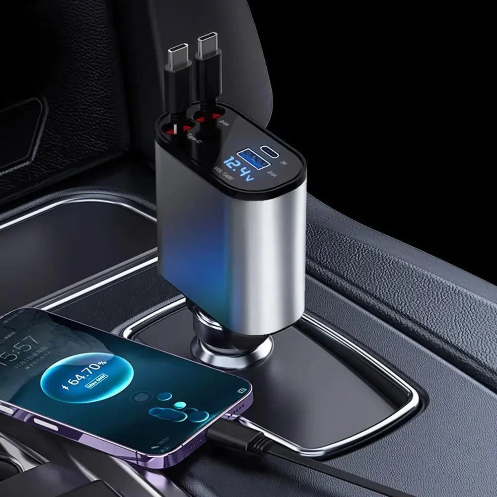 4-in-1 Retractable Fast Car Charger (USB-C & Lightning)