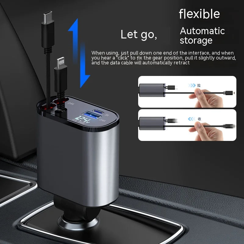 4-in-1 Retractable Fast Car Charger (USB-C & Lightning)