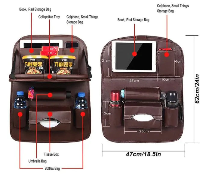 Car Seat Organizer with Foldable Tray Table