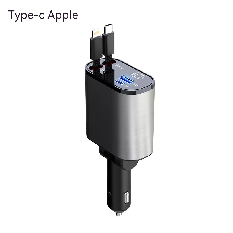 4-in-1 Retractable Fast Car Charger (USB-C & Lightning)